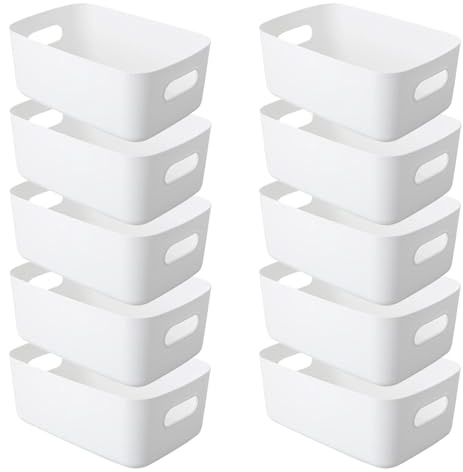 YUNSHANGHE 10 Stück Aufbewahrungsbox Kunststoff Aufbewahrungskorb mit Griffen, 24x17x10cm Aufbewahrung Kunststoffbox, für Küchenschrank Badezimmer Regal Desktop Organizer Boxen (Weiß)