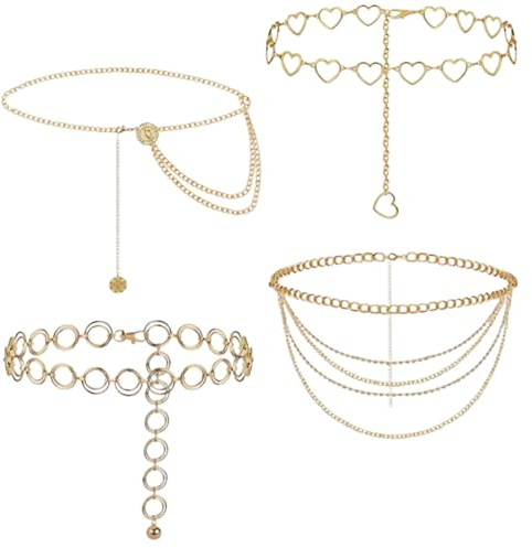 Punk Gothic Body Waist Chain Set for Women Gold Waist Belt Keychain Rocker Chic Hip Chain Boho Festival Accessory Edgy Y2K Heart Chains Gold