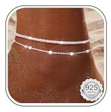 Diamday Ankelarmband i 925 silver för kvinnor, justerbar och delikat ankelkedja, guld och silver, vattentät, stapelbar, strandsmycken, 26 cm