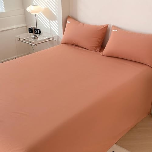 Lirzxin Ropa de cama sin goma, 200 x 230 cm, sábana bajera para cama individual, algodón liso, sábana bajera de verano, suave y transpirable, color naranja