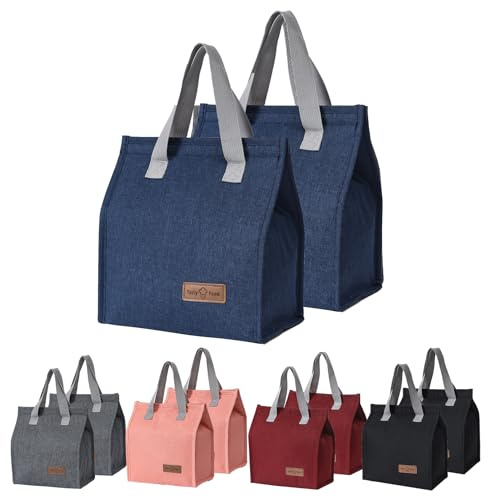 2Stücke Lunchtasche,Kühltasche,Mittagessen Tasche,Isoliertasche,Tragbare Lunch-Taschen,Isolierte Thermotasche Tragetasche mit Folienfutter Wasserdichte für Herren Damen Arbeit Schule Picknick-Tiefblau