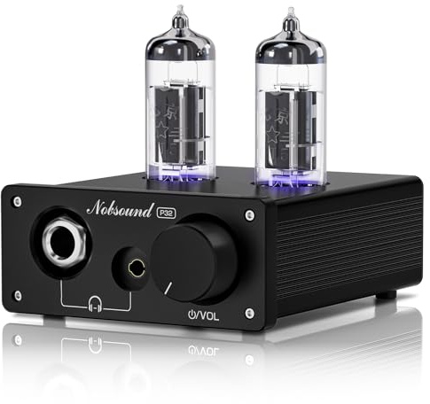 Nobsound P32 Tube Headphone Amplifier: 1000mW HiFi Desktop Preamp for 24–600Ω Headphones & Home Amps Speakers, 3.5mm/6.35mm Jacks, Swappable Tube & Op-Amp