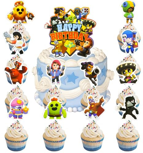 25 Stück Happy Birthday Tortendeko, Brwl Strs Tortendeko Set, Cartoon Kuchen Deko, Cartoon Tortenfiguren Set Kinder Party Geburtstag Kuchen Dekoration für Mädchen Junge