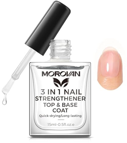 Morovan 3in1 Clear Nail Polish: Base Coat Top Coat 3in1 Nail Strengthener Clear Nail Varnish 15ml