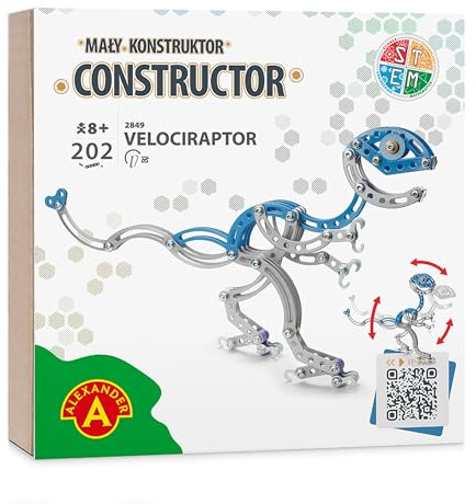 Constructor Velociraptor - Set di costruzione in metallo - 202 pezzi - Dinosauro articolato da assemblare - Cofanetto STEM da 8 anni
