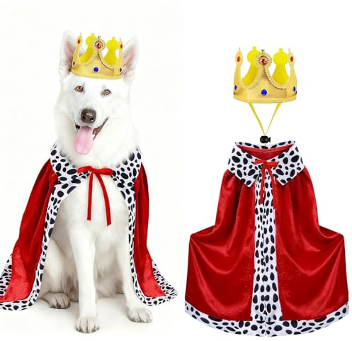 Puluole Costume da Re per Cani di Taglia Grande, Costume di Halloween per Cani e Gatti (L)