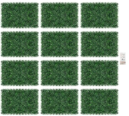 QUIOTUIR 12 stück Künstliche Pflanze Gitterrahmen Snap-Stil Künstliche Hecke Wandpaneele 60x40cm für Innen/Außenbereich, Künstliche Pflanzenwand für Terrasse, Veranda, Sichtschutz