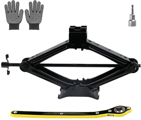 Car Jack Universal Scissor Jack for Emergency Tyre Change, Heavy-Duty Lifting Tool with Quick-Ratchet Handle, Gloves & Drill Compatibility, Portable Car Lift for SUV, MPV, Van (2 Tons)