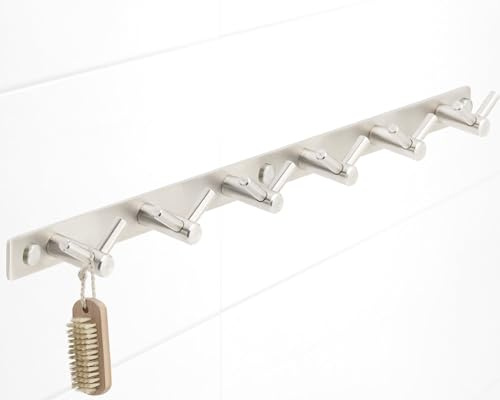 Stahlia Hakenleiste EDELSTAHL gebürstet Garderobenleiste 6x Haken (L: 460mm) Modell:AURORA Wandgarderobe mit 1/4/6/8/10 Kleiderhaken Garderobenhaken Wandhaken
