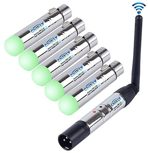CHINLY 6pcs 2.4G DMX512 Wireless 1 Male Transmitter & 5 Female Receivers Control Short Version for Stage PAR Party Light