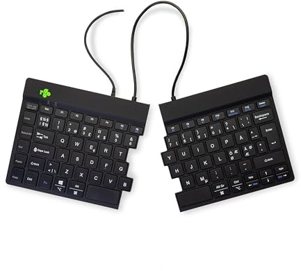 R-Go Split Tastatur Zweiteilig, Ergonomische Design mit Geteilte Tastenfeld und Integrierter Pausenanzeige, QWERTY (ND) Layout, USB-C/A Kabelgebunden, Schwarz, Version 2