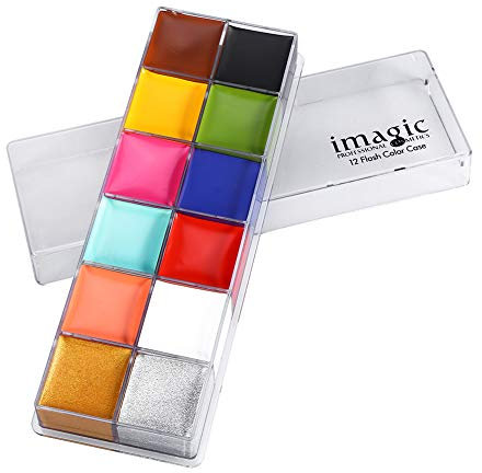 Gesichts Make Up Pigment, Imagic Palette Bodypainting Verschiedene Kombinationen Malerei Pigmentfarbe, 12 Farben Make Up Werkzeug Flash Öl, für Party Tattoo Kunst Halloween Faschingsschminke