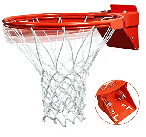 Breakaway Double Spring Basketball Rim, Heavy Duty Pro Slam Flex Rim Replacement 5/8-In, Standard Goal Reinforced Mounting Bracket Fit Most Size Backboards Indoor and Outdoor