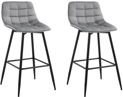 WOLTU Barhocker 2er Set, Barstuhl mit Rückenlehne, Samt-Bezug, Hellgrau | Designer bar stühle, Tresenhocker, Bistrohocker mit Fußstütze, für Küche, Bartheke, Esszimmer