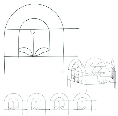 Relaxdays Beetzaun, 5-teilige Beetumrandung für Garten, Dekozaun aus Metall, zum Stecken, HxB: 34,5 x 245 cm, grün