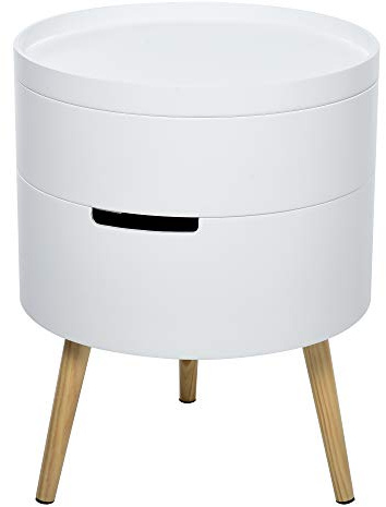 HOMCOM Tavolino da Caffè Rotondo, Tavolino Apribile da Salotto, 3 Elementi con Apertura a Rotazione, con Vassoio Rimovibile, Φ38 x 48.3cm, in Legno Bianco