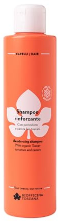 Biofficina Toscana Shampoo Rinforzante, 200 ml – Shampoo per capelli deboli e trattati ad azione protettiva – Con pomodoro, carota bio toscani e tensioattivi di origine vegetale