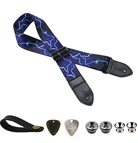 BetterJonny Gitarrengurt, Basicon Verstellbarer Gitarren-Gurt Gitarrenband Guitar Strap mit Lederenden Plektrum Knöpfe Gitarrenhals Gurt für E-Gitarre Akustikgitarre Bass