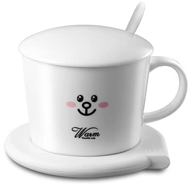 Gmjay Calentador de Bebidas USB Juego de Posavasos de Calefacción Termostato 55 ℃ Calentador de Tazas de Café con Cuchara de Cubierta para Uso en la Oficina en el Hogar,White