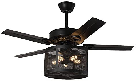 USMJQVZ Ventilateur de Plafond Industriel Noir de 42 Pouces avec luminaires encastrés Farmhouse Rustic 5 Leaf Ventilateurs de Plafond Télécommande pour Salle à Manger de Chambre