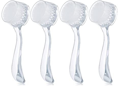 FOUTP 4 Pcs Brosse Visage Nettoyante Manuelle Manche Acrylique Épurateurs Visage Poils Doux Exfoliant Nettoyant Brosse Gommage Brosse Exfoliante Visage Pour Soins Du Visage Maquillage Retrait Des Soin