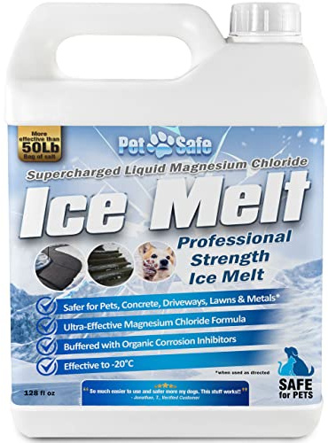 Petra Pet Safe Ice Melt - Liquid Deicer for Driveway & Sidewalks Magnesium Chloride Ice Melt, Deicer Spray, Pet Safe Salt Ice Melt, Ice Dam Melt, Liquid Ice Melt - Safe, Fast and Effective (1 Gal)