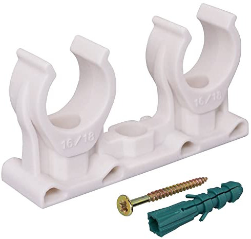SKIR'CO (20 pz) clip per tubi doppi, morsetti in plastica per tubi da 16-18 mm, morsetto per tubi tipo U, clip bianche per tubi, ganci per tubi