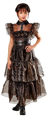 RUBIE'S Déguisement Enfant MERCREDI Officiel - Robe de Bal Luxe Longue Noire - Mercredi Addams - Taille Enfant 9-10 ans - Série Wednesday - Costume Carnaval, Déguisement Ado,