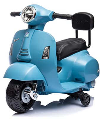 Mini Vespa GTS Piaggio Moto Elettrica Per Bambini Scooter 6V con Schienale Sedile in Pelle Luci Suoni Limited Edition Azzurro