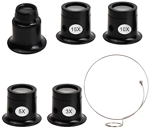Hoxfly Loupes de Bijoutier, 5 Pièces Montre Horloge Réparation Loupe Kits, Portables Loupes dhorloger, 3X / 5X / 10x / 15x / 20x, Oculaire, Outil de Loupe d'horloger pour Les Horlogers, Les Bijoutiers