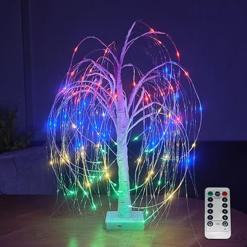Pete Mici 96LED Willow Tree Lights,20-inch 8 Modes Table Artificial White Tree,Willow Christmas Tree Light for Indoor Party Home Bedroom Shelf Decor,Multicolor