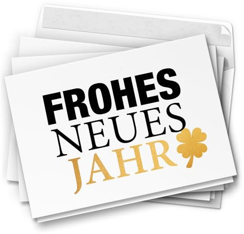 10 Neujahrskarten Grußkarten 2025 Neujahr Silvester - Klappkarten mit Umschlägen - Neujahrsgrüße Frohes neues Jahr Gold Look
