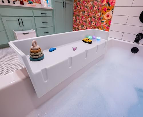Tub Topper® Badewannen-Spritzschutz, Spielregal – Spielzeug-Tablett Caddy Halter Aufbewahrung – Saugnäpfe befestigen an der Badewanne – kein Durcheinander von Wasser im Badezimmer – Spaß für