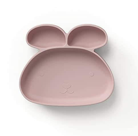 ÜneeQbaby Silikon-Kinder Teller i-Form - BPA-Frei, Spülmaschinenfest, Mikrowellen- und Ofensicher - Perfekt für Kleinkinder und Babys… (Hase - Rosiger Nebel)