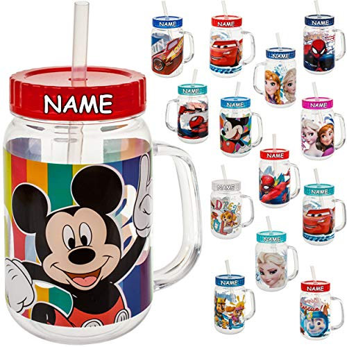 alles-meine.de GmbH Trinkbecher - Henkeltasse - Trinkglas - Mädchen Motiv - inkl. Name - mit Strohhalm & Deckel - BPA frei - 420 ml - Kunststoff Plastik - durchsichtig & transpar..