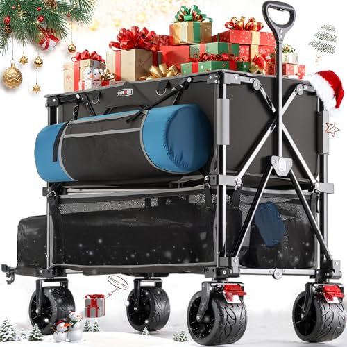 Overmont 400L Wagon Pliable à Deux Étages - Chariot Pliable à Grande Capacité - Rallonge de 132cm, Grandes Roues Tout-Terrain pour Camping, Match de Foot, Événements Sportifs, Supporte Jusqu'à 204 kg