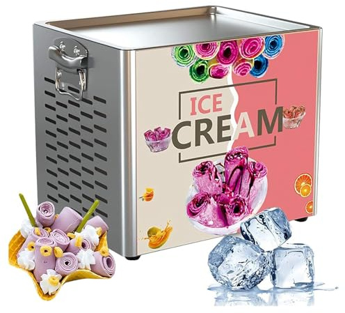 Commercial Fried Ice Cream Roll Machine, Stainless Steel Stir-Fried Ice Cream Roller Maker with 30x24cm Single Square Pan, Yogurt Cream Machine for Bars, Cafes, Dessert Shops