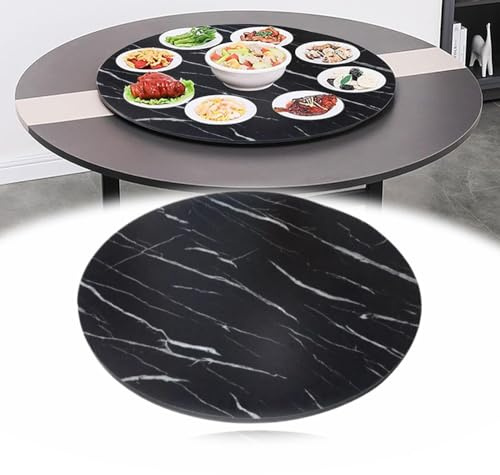 YOHIEE Table À Manger Plateau de Service Rotative, 60 70 80cm Plateau Rotatif En Bois Rond, Grand Lazy Susan Plateau Tournante 360° Rotation, Silencieux(Black Marble,80CM(32INCH))