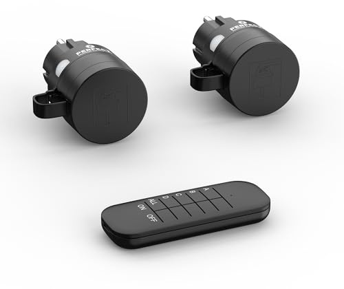 Perfect prises de courant radiocommandées avec télécommande extérieure, 2 prises de courant avec radiocommande, 2300 W, 230 V set d'extérieur, portée 30 m, IP44, économie d'énergie, noir