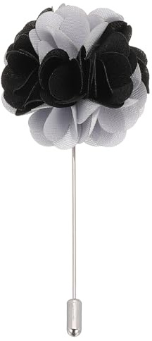 PATIKIL Pin de Boutonniere de Flor, 1 Pcs Broche de Solapa para Hombres Flor de Camelia para Traje Boda Graduación Aniversario Broche Accesorios de Traje de Graduación, Gris/Negro
