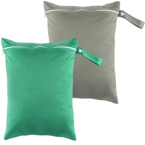 2 bolsas húmedas, bolsas de viaje para la colada sucia, bolsa de viaje para la colada, bolsa de natación impermeable, bolsa para trajes de baño mojados 30 x 40 cm (gris/verde)