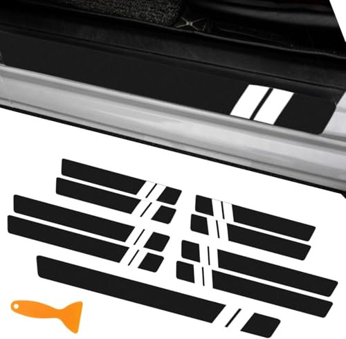 10Pcs Car Door Sill Protector Strips Carbon Fiber, Scuff Guard Non-Slip Auto Styling Decoration Stickers Accessory, with 8 Ca r Sill Protectors Strips, 1 Car Bumper Protectors, 1 Scrapers