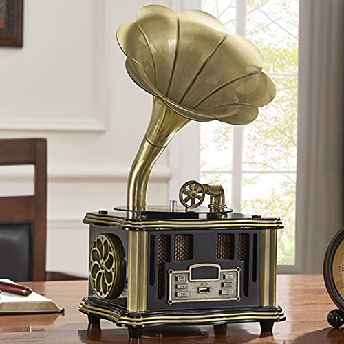 WDWDW Tourne-Disque rétro Bluetooth Haut-Parleur Vintage Platine Vinyle en Forme de Gramophone avec entrée auxiliaire Lecteur USB phonographe Double Piste