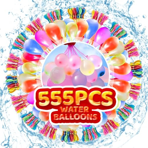 555 Stück Wasserbomben Selbstschließend, Wiederverwendbare Wasserbomben mit 4 Wasserhahn Anschluss, Schnellfüller Wasser Luftballons, Bunt Wasserballons, Water Balloons für Strände,Poolparty,Strände