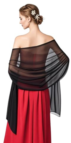 MUNSKT Estolas Chal Mujer Fular Bufandas, Estolas Fular Boda Fiesta Chiffon Bufanda，Pashmina Pañuelos Vestido Noche (Negro)