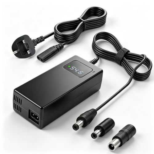 54.6V 2A Charger for 48V Lithium Batteries E-Scooters E-Bikes | connectors 5.5*2.1/2.5mm/RCA 8mm,real-time voltage display,six safety protections,Built-in cooling fan,UKCA & CE certified