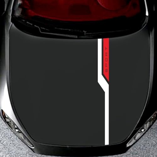Auto Motorhaube Aufkleber,Auto Racing Sport Streifen Aufkleber,Wasserdichte Vinyl Grafik Dekorative Aufkleber für Autos/LKW/SUVs(Weiß-Rot)