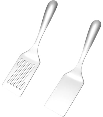 2 stycken grillspatlar i rostfritt stål, grillspatel i rostfritt stål, stekspade rostfritt stål, spatel slitssvarvare set, lämplig för omrörning och grillning av mat
