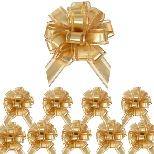 Vsosfiza Kleine Geschenkschleifen, 10 Stück (10 cm) - Ideal für Geschenkverpackungen, Körbe, Hochzeitsdekoration, Einzugspartys, Geburtstagsfeiern und Blumensträuße. Farbauswahl: Gold