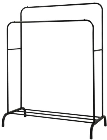 DJPF Burro Perchero Metálico con Doble Barra, NEGRO, 144x33x109 cm, Estante Zapatero, para Ropa, Entrada, Dormitorio, Vestidor